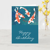 Kohakuのオレンジ及び白いコイの四つ組 カード (黄色い花)