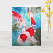 Kohakuのコイ2の日本のな水彩画の魚の芸術 カード (黄色い花)