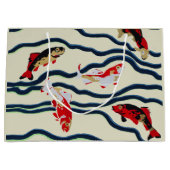 Koi and Flowing Waves Art Nouveau Design ラージペーパーバッグ (正面)