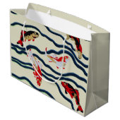 Koi and Flowing Waves Art Nouveau Design ラージペーパーバッグ (裏面アングル)
