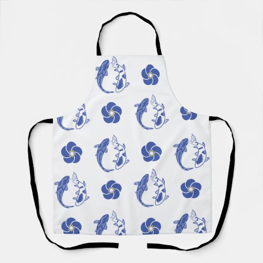 Koi Blossom Crest: Serene Blue Edition エプロン (正面)