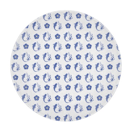 Koi Blossom Crest: Serene Blue Edition カッティングボード (正面)