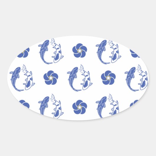Koi Blossom Crest: Serene Blue Edition 楕円形シール (正面)