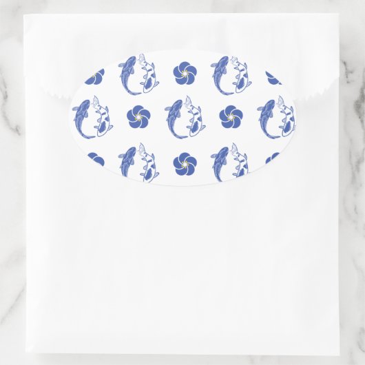 Koi Blossom Crest: Serene Blue Edition 楕円形シール (バッグ)