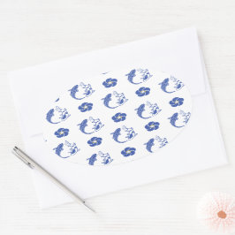 Koi Blossom Crest: Serene Blue Edition 楕円形シール