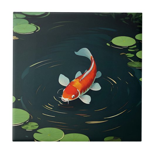 Koi Carp Lotus Pond Serenity タイル (正面)