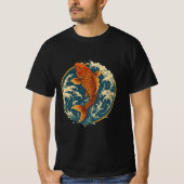 Koi Climbing the Waterfall – Japanese Art Circle D Tシャツ (正面)