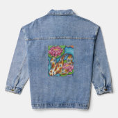 Koi Fish and Lotus Print Blue Denim Jacket デニムジャケット (裏面)