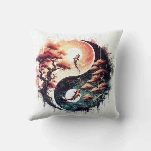 Koi Fish and Temple Yin Yang クッション (裏面)