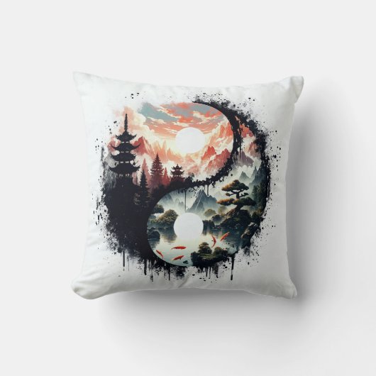 Koi Fish and Temple Yin Yang クッション (正面)