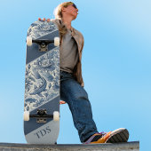 Koi Fish and Water Lily Blue Chinoiserie Monogram スケートボード