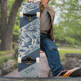 Koi Fish and Water Lily Blue Chinoiserie Monogram スケートボード