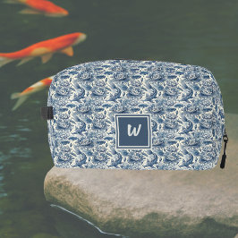 Koi Fish and Water Lily Blue Chinoiserie Monogram ドップキット