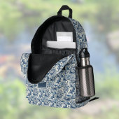 Koi Fish and Water Lily Blue Chinoiserie Monogram プリントバックパック