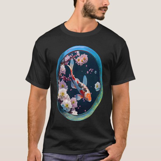 Koi fish carp cherry blossom fish lens photography tシャツ (正面)