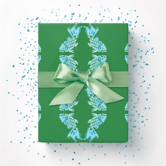 Koi Fish Chinoiserie Ogee in Green and Aqua ラッピングペーパー