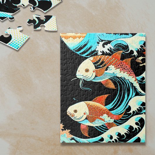 Koi Fish in a Great Wave Comic Book Style  ジグソーパズル