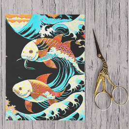Koi Fish in a Great Wave Comic Book Style  薄葉紙