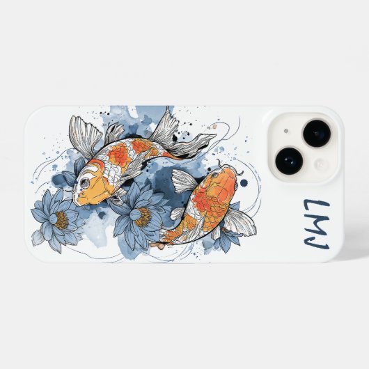 Koi Fish & Lotus Phone Case – Customizable iPhoneケース (裏面横)
