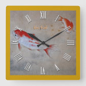 Koi Fish master Art, Antique Watercolour China スクエア壁時計 (正面)