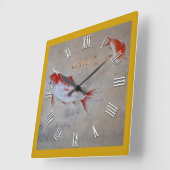 Koi Fish master Art, Antique Watercolour China スクエア壁時計 (傾斜)