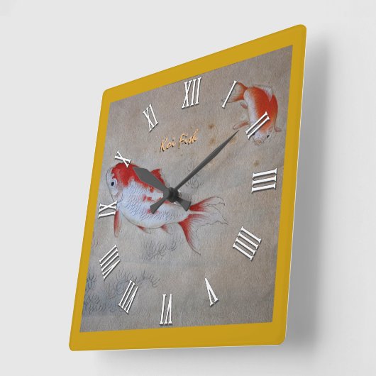 Koi Fish master Art, Antique Watercolour China スクエア壁時計 (傾斜)