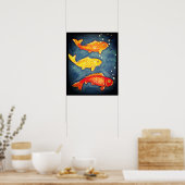 Koi Fish Orange Yellow Blue Goldfish Art Poster ポスター (キッチン)