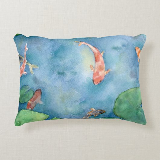 Koi Fish Pond watercolor アクセントクッション (正面)