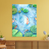 Koi Fish Pond watercolor キャンバスプリント (インサイチュ (リビング))