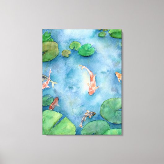 Koi Fish Pond watercolor キャンバスプリント (正面)