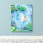 Koi Fish Pond watercolor キャンバスプリント (インサイチュ (ウッドフロア))