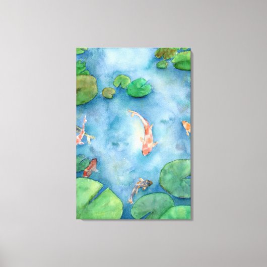 Koi Fish Pond watercolor キャンバスプリント (正面)