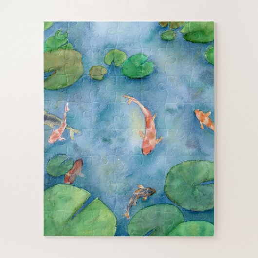Koi Fish Pond watercolor ジグソーパズル (縦)