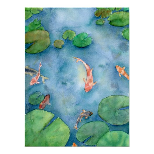 Koi Fish Pond watercolor ポスター (正面)