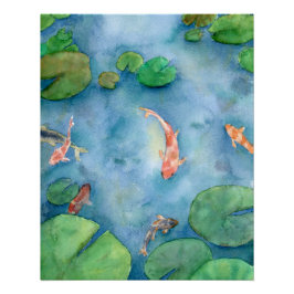 Koi Fish Pond watercolor ポスター