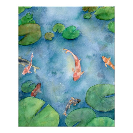 Koi Fish Pond watercolor ポスター (正面)