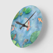 Koi Fish Pond watercolor ラウンド壁時計 (傾斜)