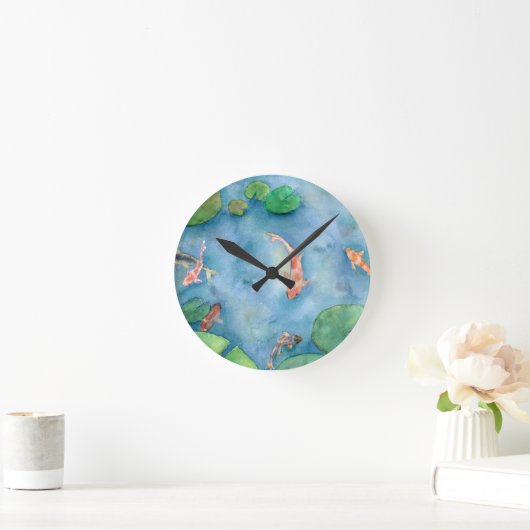 Koi Fish Pond watercolor ラウンド壁時計 (ホーム)