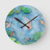 Koi Fish Pond watercolor ラウンド壁時計 (正面)