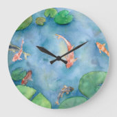 Koi Fish Pond watercolor ラージ壁時計 (正面)