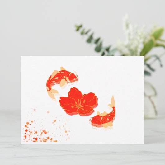Koi Fish & Red Blossom Japanese Postcard - Elegant 招待状 (スタンド正面)