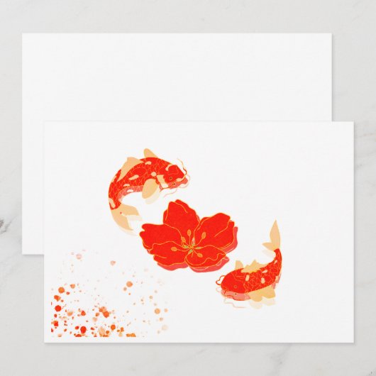 Koi Fish & Red Blossom Japanese Postcard - Elegant 招待状 (正面/裏面)