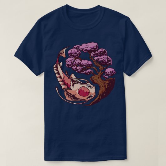 Koi Fish Sakura Japanese art  Tシャツ (デザイン正面)