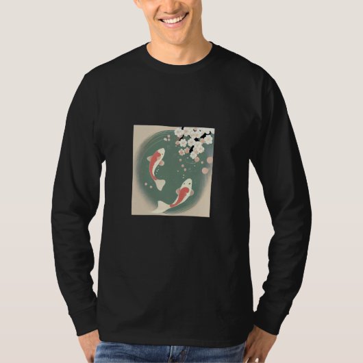 Koi fish swimming in pond with cherry blossom flow tシャツ (正面)