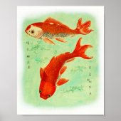 Koi Fish Vintage Japanese Art ポスター (正面)