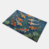 Koi Fish Water Lilies Impressionist Pond ドアマット (アングル)