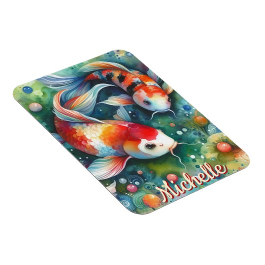 Koi Fish Whimsical Watercolor Personalized マグネット (右側)