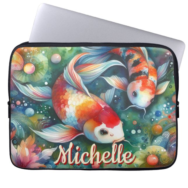 Koi Fish Whimsical Watercolor Personalized ラップトップスリーブ (正面)