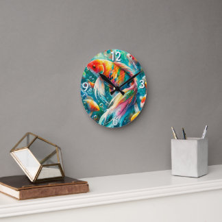 Koi Fish With Colorful Scales Wall Clock ラウンド壁時計