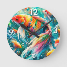 Koi Fish With Colorful Scales Wall Clock ラウンド壁時計